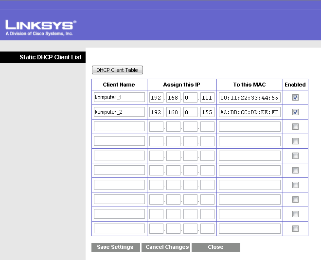 Assing static dhcp values Linksys WRT-54GC.png
